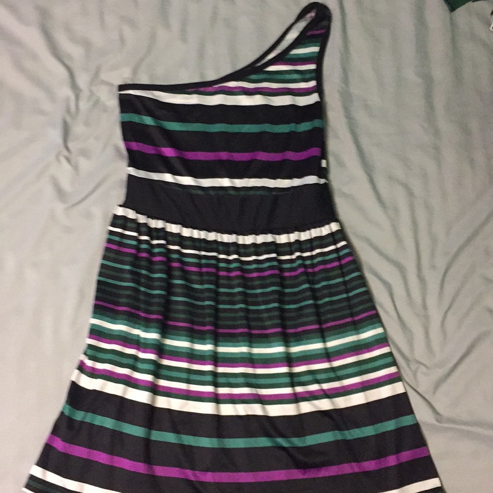 One shoulder multiple colored striped dress